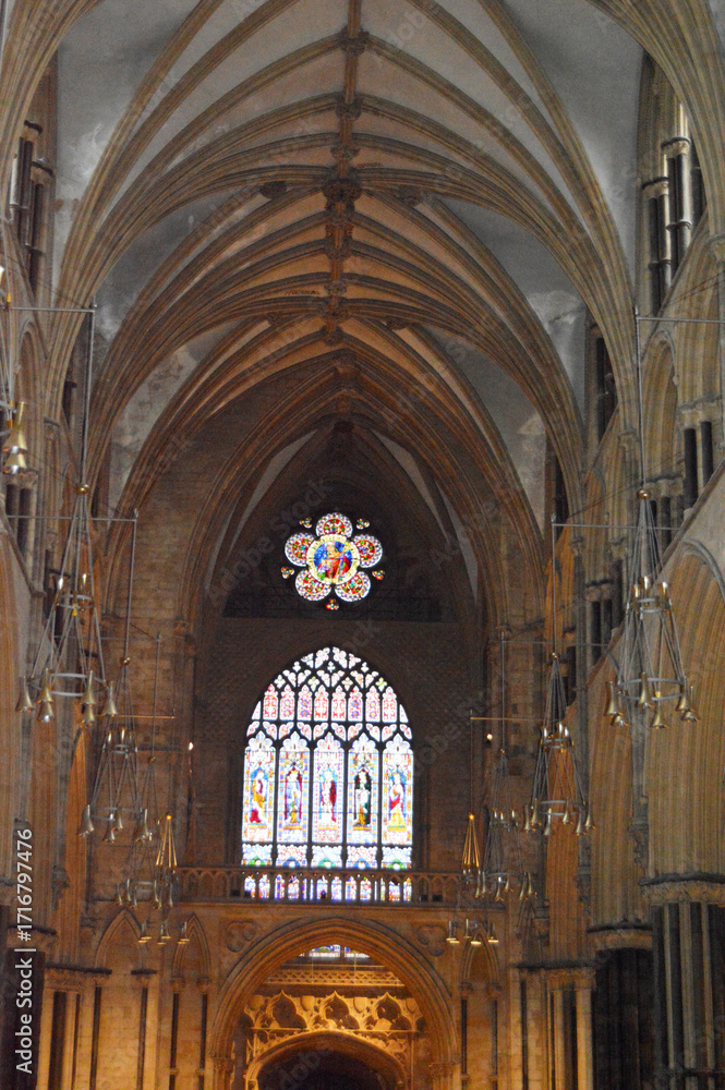 Fototapeta premium Stained glass window at Lincoln Cathedral, Lincolnshire, Great Britain