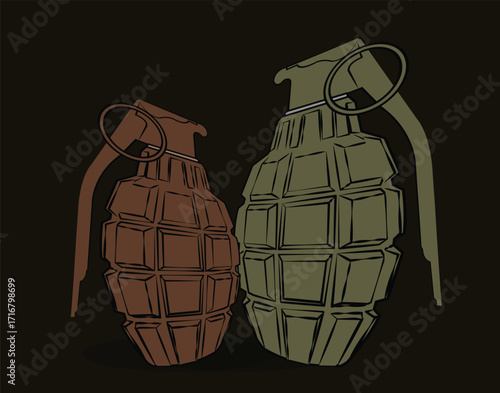 Hand grenades representing danger and conflict illustration