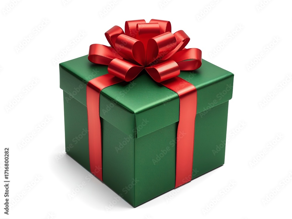 Obraz premium A beautiful green gift box with vibrant red ribbon, perfect for Christmas presents, birthday surprises, or celebrations of any kind