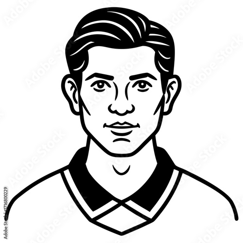 Male player illustration with a confident expression and simple lines  