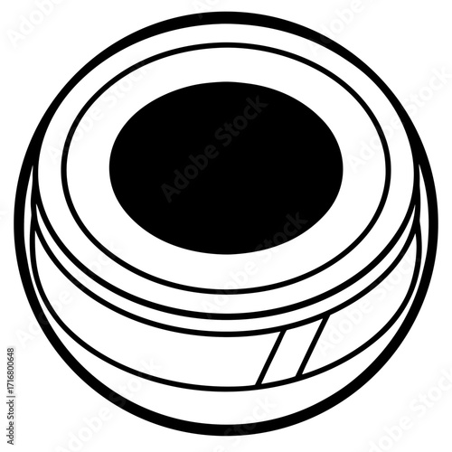 Round black puck on white background in simple graphic style  
