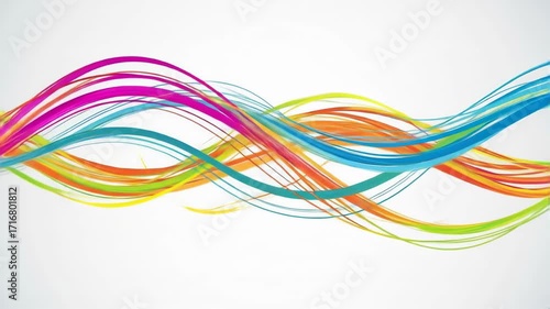 Vibrant flowing abstract waves in bright colors against a soft background, creating a dynamic visual