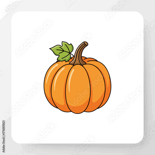 Single pumpkin isolated on white for seasonal design, with vibrant orange hues and fresh green leaf. This pumpkin adds autumn charm, ideal for halloween crafting and autumnal themes.