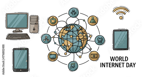 Digital devices and global network connections illustrating interconnectedness and communication across the world