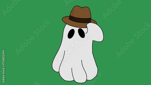 Funny Ghost with Hat Animation on Green Screen. Spooky Character Removing Hat for Video Memes and Humorous Clips.