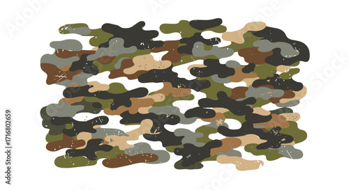 Abstract camouflage pattern with organic shapes in earthy tones on a black background