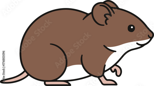  A charming brown vole, rendered in pixel art style, sits against a stark white background. Its tiny paws and expressive eyes are detailed despite the pixelated aesthetic.