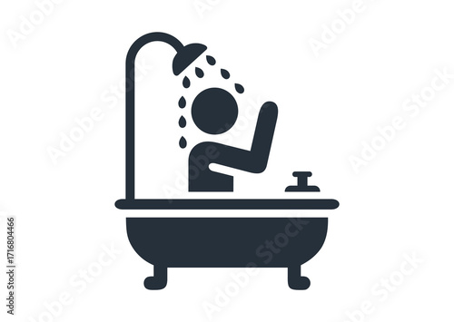 Bathtub icon, black and white vector silhouette