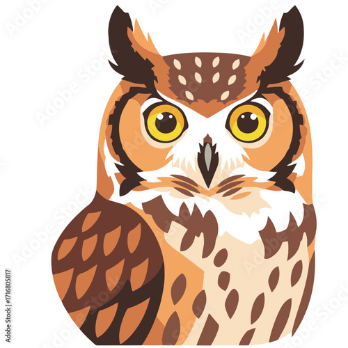  This is a digital illustration of a Great Horned Owl rendered in a pixel art style. 