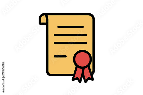 Certificate icon, diploma vector symbol. Graduation scroll with award seal. Education achievement and degree success pictogram. Legal document, license or qualification sign.