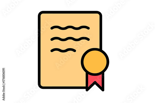 Certificate icon diploma vector. Graduation award symbol. Degree document with seal. Achievement pictogram. Education success sign. License, patent, or warranty concept.