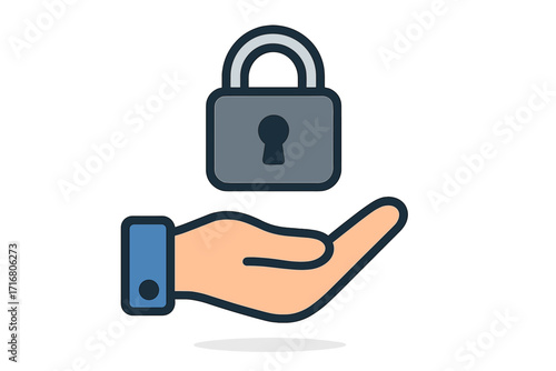 Hand holding padlock line icon. Concept of security, data protection, and privacy. Confidentiality and safety symbol. Access control. Vector illustration for web, apps.