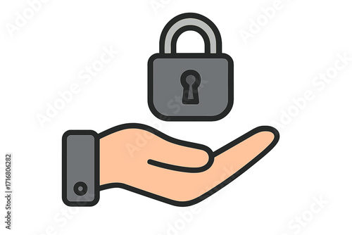 Hand holding padlock icon. Security, privacy, safety concept. Data protection, confidential information, and access control metaphor. Secure trust and guarantee symbol vector.