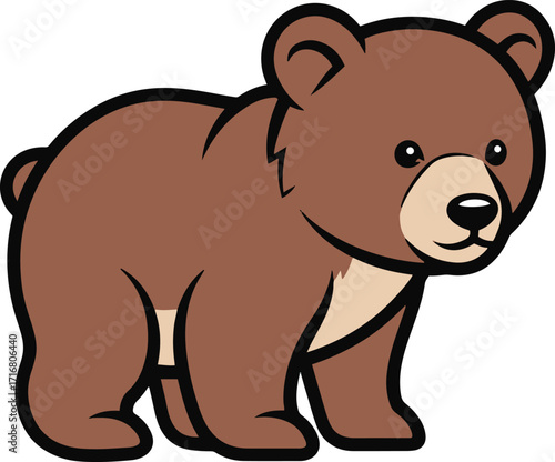 A charming illustration of a brown bear cub, rendered in a pixel art style. Perfect for children's books, websites, or any project needing a friendly, cartoonish bear. The