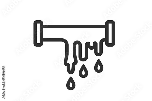 Frozen pipe vector line icon with melting icicles and water drops. Winter plumbing problem and leakage concept. Home maintenance, emergency repair, and damage symbol.