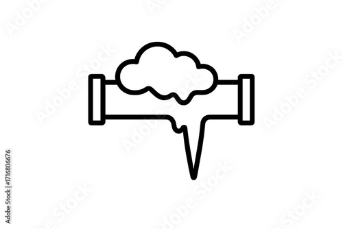 Frozen pipe icon vector illustration. Minimalistic outline symbol of a plumbing problem with ice and icicle. Concept of cold winter weather damage, burst pipe, and heating issues.