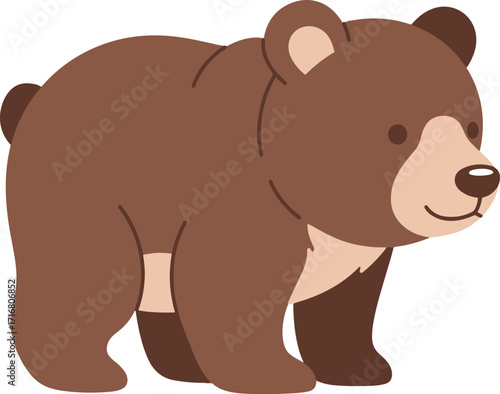 A charming illustration of a young brown bear, rendered in a simple, cartoonish style