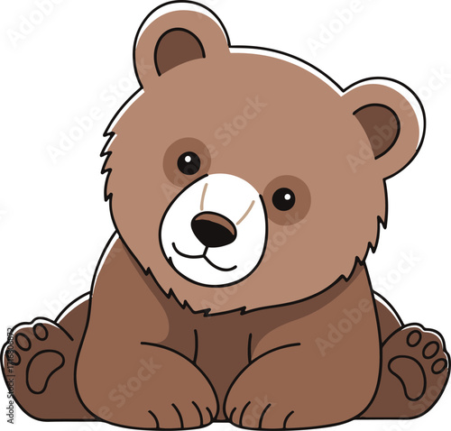 A charming illustration depicts a young brown bear cub, rendered in a cartoon style. Its large, expressive eyes and gentle demeanor create a friendly and appealing visual.