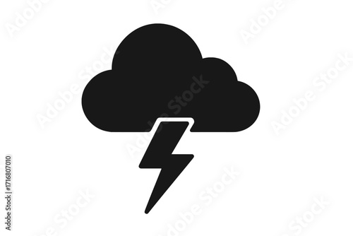 Lightning bolt and cloud icon. Storm, thunder, and electricity concept. Weather forecast symbol. Simple flat vector illustration for apps, web, and graphic design projects.