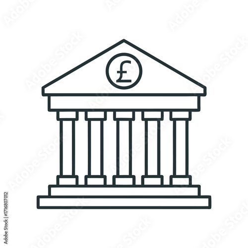 Building Icon with Pound Sterling Symbol Line Art Isolated on White Background