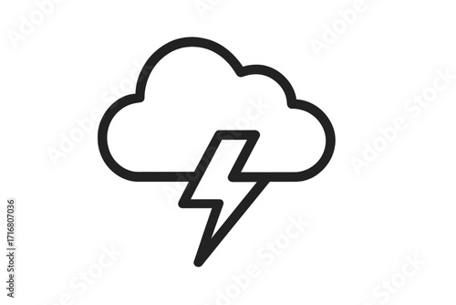 Thunderstorm line icon with cloud and lightning bolt symbol. Weather forecast concept. Storm, electricity, power, energy sign. Minimal vector illustration for apps, web.