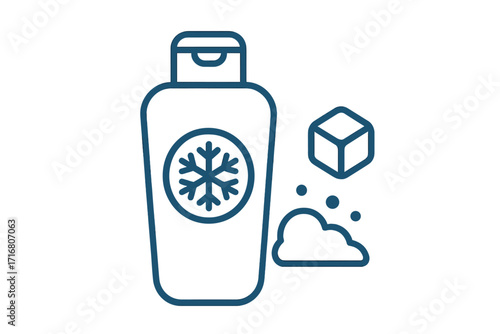 Cooling conditioner with menthol and ice effect for freshness. Hair care cosmetics icon. Winter shampoo for dandruff. Vector line symbol for web, apps, and design.