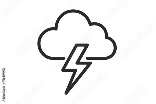 Thunderstorm line icon with cloud and lightning bolt symbol. Simple outline for a weather forecast app. Concept of storm, electricity, power, and energy. Vector design element.