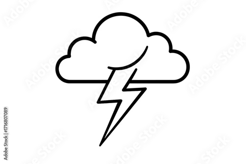 Thunderstorm line icon. Lightning bolt and cloud outline symbol. Simple weather graphic. Strom, power, and electricity concept. Vector illustration for energy logo design.