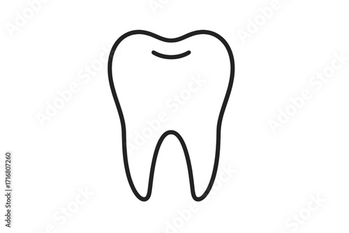 Tooth icon linear symbol. Dental clinic logo concept. Dentist stomatology sign. Oral health care pictogram. Mouth hygiene element. Clean simple molar vector outline.