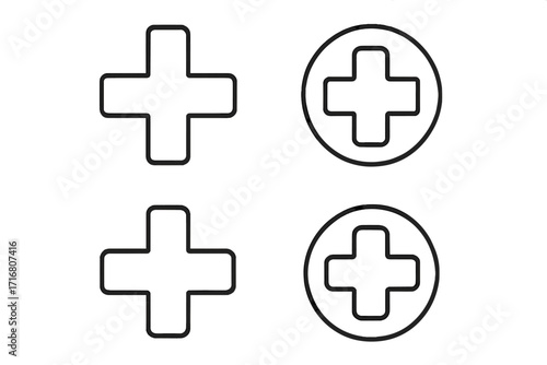 Medical cross line icon set. Simple hospital and first aid symbols collection. Healthcare, pharmacy, and emergency sign. Vector illustration with editable stroke for web.
