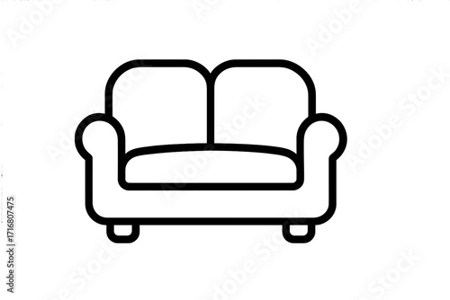 Sofa couch line icon for home interior design. Simple loveseat furniture for living room. Vector symbol for relax, comfort and lounge. Minimal outline pictogram graphic.