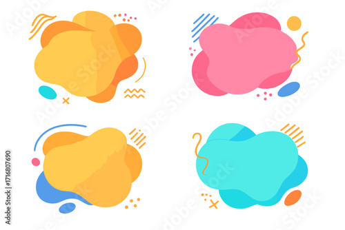 Abstract liquid shape set. Modern colorful fluid gradient banners. Dynamic amoeba blob elements for promotion background, social media post, sticker, and label design.