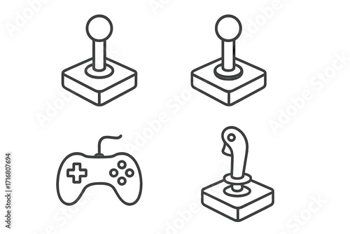 Joystick line icon set. Game controller pictogram. Retro video gaming. Gamepad console entertainment. Arcade machine symbol. Minimal linear vector art with editable stroke.