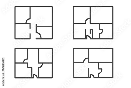 Collection of floor plan icons. Thin line vector symbols for architecture, real estate and blueprints. Apartment layout graphics for web, apps and architectural design.