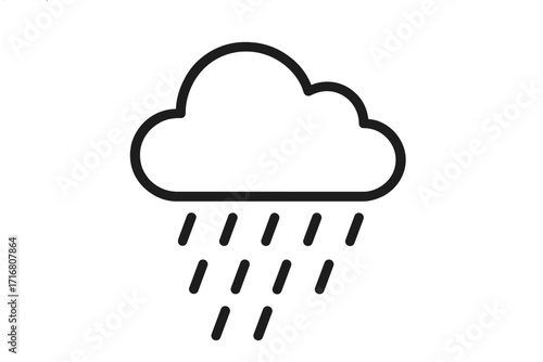 Modern rain cloud icon with raining drops, outline style vector illustration for weather design, apps, social networks, cards, and digital graphics, transparent background