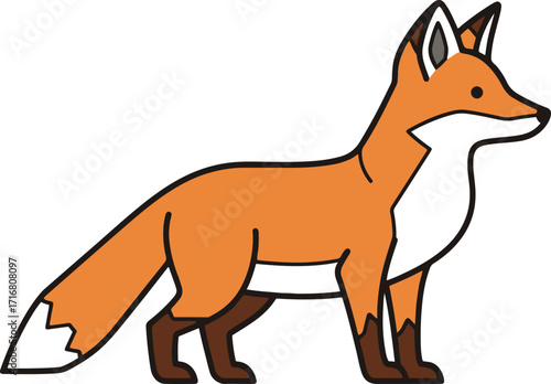 A charming illustration of a red fox, rendered in a pixel art style. Its vibrant orange fur, bushy tail, and alert expression are beautifully detailed.
