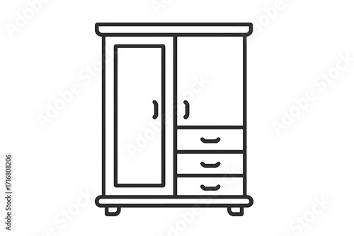 Wardrobe line icon for clothes storage. Home furniture vector. Bedroom interior element. Armoire with drawers. Minimal design object. Outline pictogram. Simple furnishing graphic.