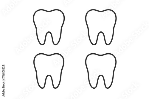 Minimalistic Tooth Icon Set, Dental Care Vector Illustration, Simple Tooth Outline Symbols for Web, Apps, Social Media, Graphic Design, Banners, and Cards