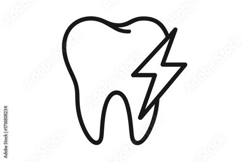 Tooth pain icon with lightning bolt symbol, dental pain illustration, toothache concept, oral health vector graphic for web, apps, adverts, and various cards design