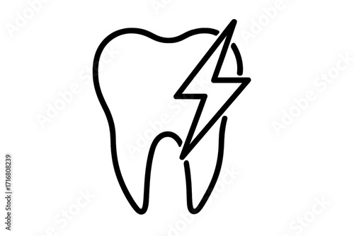Tooth pain icon with lightning bolt, dental sensitivity, toothache symbol, dental health concept, dental care illustration, tooth outline vector, dental emergency sign, oral health design
