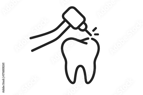 Minimalistic thin outline tooth icon with dental drill, dentistry vector illustration for web design, apps, banners, social network, and cards, transparent background