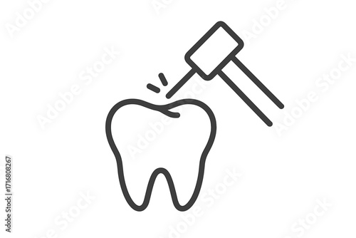 Minimalistic Tooth Icon with Dental Mallet, Thin Outline Vector Illustration for Web, Apps, Banners, Social Media, Dental Care, Oral Health Design