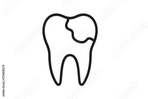 Tooth outline icon with dental decay or cavity illustration, dental hygiene concept, vector cartoon style for graphic design, apps, adverts, healthcare cards, transparent background