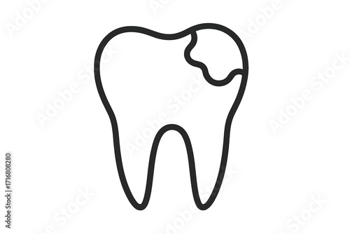 Tooth washing outline icon with cavity vector, dental hygiene symbol, tooth decay illustration, oral care concept, dental health design for apps, adverts, web, cards