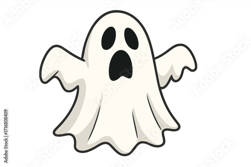 Cute ghost vector character. Flying phantom illustration for Halloween. Spooky scary monster design. Funny soul, poltergeist, boo expression. Adorable white spirit mascot.
