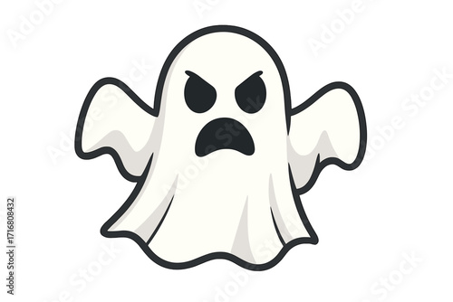 Angry ghost vector icon. Spooky flying phantom character for Halloween. Scary monster spirit silhouette illustration. Cartoon boo horror design element on transparent background.