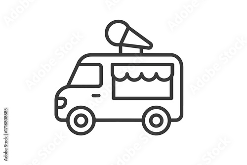 Minimalistic Ice Cream Van Icon, Cartoon Style Food Truck Pictogram for Web Design, Apps, Banners, Social Media, and Cards, Vector Illustration with Transparent Background