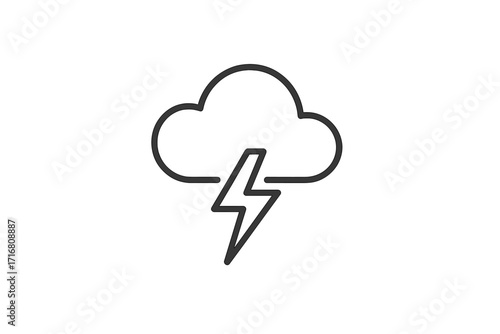 Thunderstorm line icon. Weather forecast symbol. Cloud and lightning bolt. Minimalist pictogram for web design, apps, ui, ux. Simple vector outline graphic illustration.