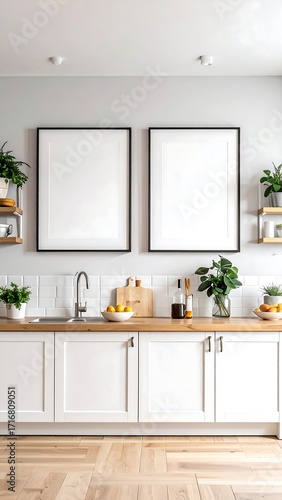 Modern kitchen with framed art