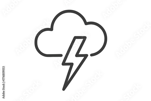 Thunderstorm line icon. Cloud with lightning bolt symbol. Metaphor for storm, idea, power, energy, danger. Simple outline weather forecast graphic. Vector for app, web, logo design.